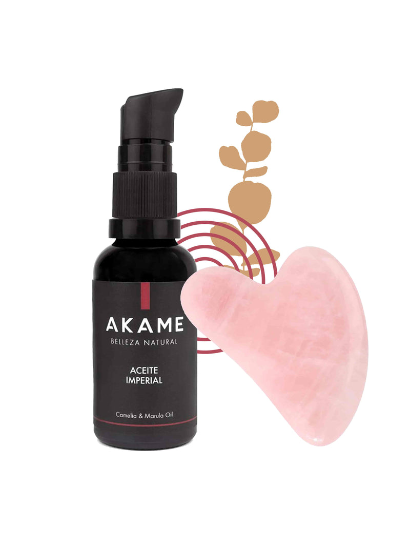 Kit para masaje facial con aceite imperial de Akame y Gua Sha